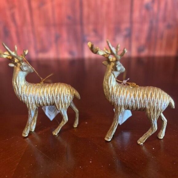 Gold Reindeer Christmas Ornaments Set Of 2 By Dekorasyon Gift resin deer stag - Picture 5 of 7